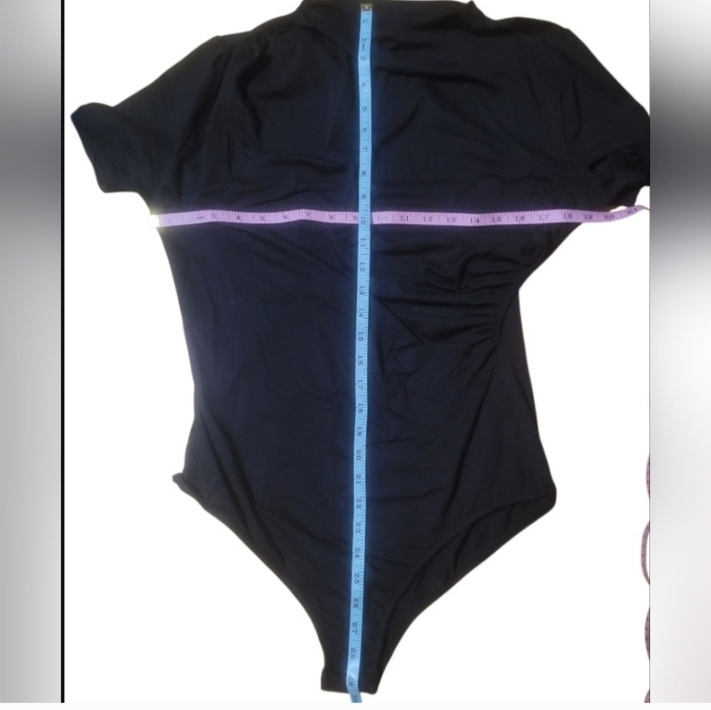 NWOT: Blue, Elegant, ruched, short sleeve, snap closure, bodysuits (10 Colors) - Picture 4 of 13